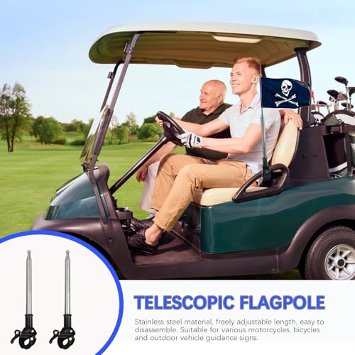2Pcs 51in Stainless Steel Motorcycle Flag Pole, Adjustable Retractable Bike Flagpole Mount for ATV, Golf Cart, Wheelchair, Cycle, Mobility Scooter