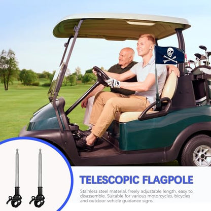 2Pcs 51in Stainless Steel Motorcycle Flag Pole, Adjustable Retractable Bike Flagpole Mount for ATV, Golf Cart, Wheelchair, Cycle, Mobility Scooter