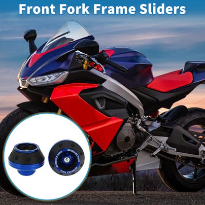Motorcycle Front Fork Frame Slider Falling Protection Wheel Crash Protector Scooter Moped Aluminum Alloy Blue 2 Pcs - color: Blue