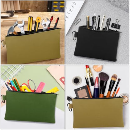 Faylapa 6 Pack Canvas Tool Pouches, 7.8"x5.5" Zipper Bag, Premium Waterproof Utility Multipurpose Storage Organizer Tool Pouch with Carabiner for Stationary, Pencil Pouch(Khaki, Army Green, Black) - size: 7.8"x5.5"