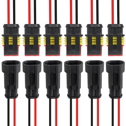DIANN 6pcs 2 Pin Way Electrical Wire Connector Waterproof Connector 16AWG Male and Female Plug Quick Disconnect Connectors for Car Truck Motorcycle Boat - size: 2-Pin