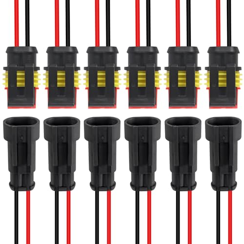 DIANN 6pcs 2 Pin Way Electrical Wire Connector Waterproof Connector 16AWG Male and Female Plug Quick Disconnect Connectors for Car Truck Motorcycle Boat - size: 2-Pin