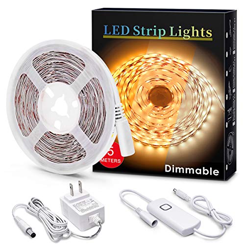 MYPLUS Under Cabinet Led Lighting, 16.4ft LED Strip Lights Kit with Dimmer Control for Kitchen, Cabinet, Shelf, Counter, Bedroom and Décor, Warm White 3000K, 1050LM - color: Warm White/3000K, size: 16.4FT/5M