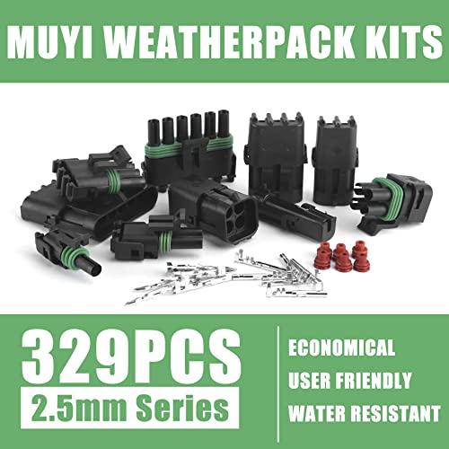 MUYI Weather Pack Connectors Kit Automotive Electrical Waterproof Connectors 2 Wire Connectors Plug Kit 20-14 AWG (1, 1-6pin (32 Sets)) - size: 1-6pin (32 sets)