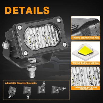 Muto-Beam LED Pods, 2PCS 3Inch LED Driving Light 40W Flood Offroad Lighting Small Cubes Backup Pods Reverse Lighting Ditch Lights Fog Lights for Truck ATV UTV Motorcycle SUV Boat Tractor - size: Flood