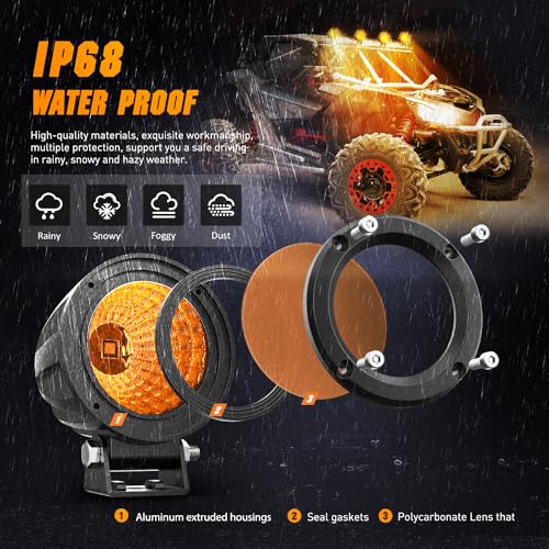 Nilight Amber LED Light Pods 2 PCS 3" Flood Round Offroad Driving Auxiliary Fog Lights Built-in EMC w/18AWG DT Wiring Harness Kit for Motorcycle SUV ATV Truck Boat - color: Amber Led Pods 2Pcs +Wiring Harness