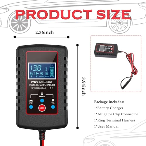 Trickle Charger for Car Battery 12V/6V,Smart Automatic Motorcycle Battery Charger with SAE Cable,Universal Battery Maintainer Car Accessories for Most Cars Trucks Motorcycles