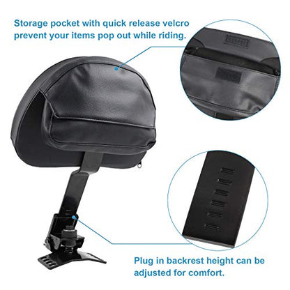 Motorcycle Adjustable Plug-in Driver Backrest Compatible with for 1997-2024 Harley Touring Road King Street Glide Road Glide Electra Glide Black Detachable Rider Backrest - size: D Style