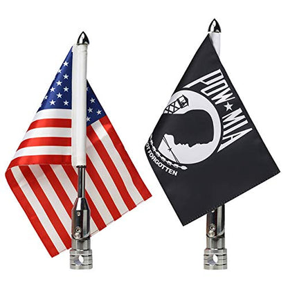 2 Pack Motorcycle Flag Pole Fold Down 90° with American Flag and Pow-mia Flag 6.7'' x 10.2'' Flag Pole Holder Bracket Fit for 1/2'' Tubular Luggage Rack For Harley Touring Spring Honda Goldwing etc - color: US Flag+Pow-mia Flag