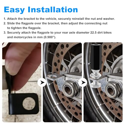 Bike Flag Mount Kit FOR Dirt Bike Flag Mount Motorcycle Motocross Dune Flag UTV ATV - 1/4" Pole, 22.5mm Rear Axle Diameters - 2 Pack
