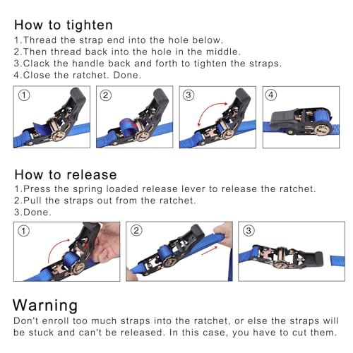 Ayaport Endless Ratchet Strap Ratcheting Tie Down Motorcycle Car Roof Rack Trailer Cargo Straps - size: 1"x8'-4pcs blue