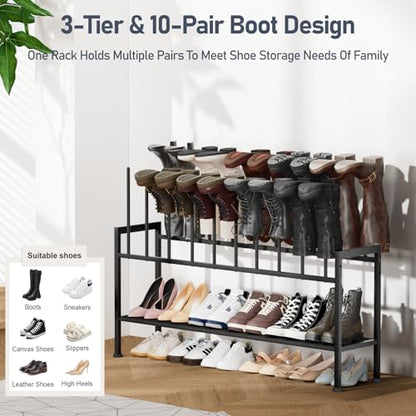 DIMJ Boot Rack 3-Tier - Black Metal Boot Storage Rack for Tall Boots Organizer, Multiuse Shoe Rack for Boots, Sneakers, High-Heel, Entryway, Fit for 10 Pairs, Black - size: 1 Pack - 3-Tier 10 Pair
