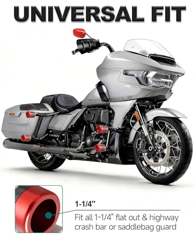 MoKitDora Motorcycle Frame Sliders Aluminum Alloy 3/8"-16 Thread for Harley 1.25" Saddlebag Guard Highway & Flat-out Crash Bar, Red - color: Red