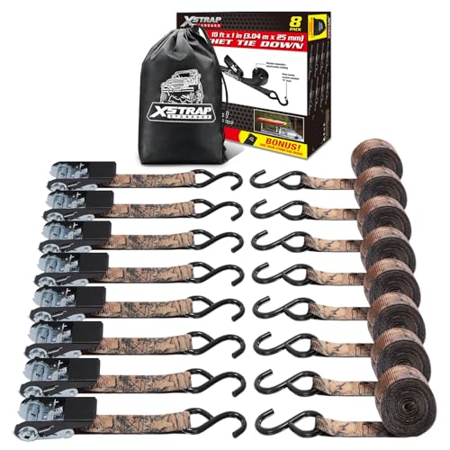XSTRAP STANDARD Ratchet Straps, 900 LB Break Strength, 8-Pack 10FT Ratchet Tie Down Straps Set for Motorcycle Straps Tie Downs, Appliances, Lawn Equipment, Logistic Cargo Straps for Trucks(Camouflage) - color: Camouflage