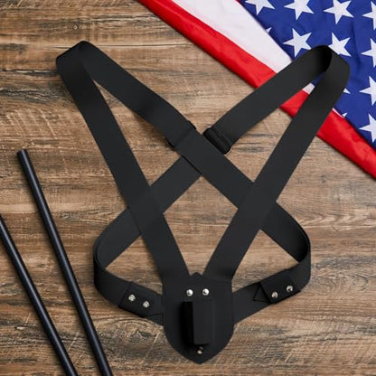 Jecery Double Strap Parade Flag Carrier Parade Harness Color Guard Flag Pole Holder Nylon Sling Carrying Belt for Parades(Black) - color: Black, style: Double Strap