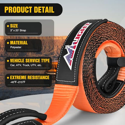 Nilight 3" x 20' Recovery Tow Strap Lab Tested 31,500lbs Break Strength Heavy Duty Off Road Straps with Triple Reinforced Loop Emergency Towing Rope of Mind for SUV, UTV, ATV, Truck, 2 Years Warranty - color: 3in x 20ft Tow Strap
