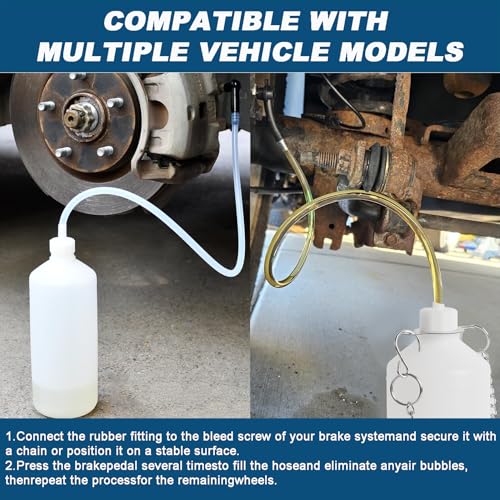1L Brake Bleeder Kit – with 24" Hose, and Rubber– Brake System Bleeding Tools for Motorcycle, Car, ATV, ABS Brake Fluid Change & Collect Brake Fluid, One Man Brake Fluid Bleeder