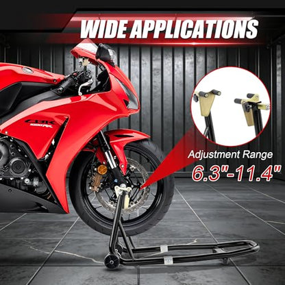 Universal Motorcycle Stand Set, 900 Lbs Capacity Front and Rear Wheel Lift Stands with U+L Adjustable Swingarm Spool Support, Heavy Duty Paddock Stands Fit for Honda, Yamaha, Kawasaki, Suzuki - color: Black