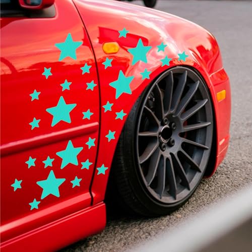 30pcs Star Vinyl Decal for Cars, High Intensity Reflective DIY Stickers for Window Bumper Mirror Laptop Decals Waterproof Night Safety Sign Car Stickers (Mint Green) - color: Mint Green