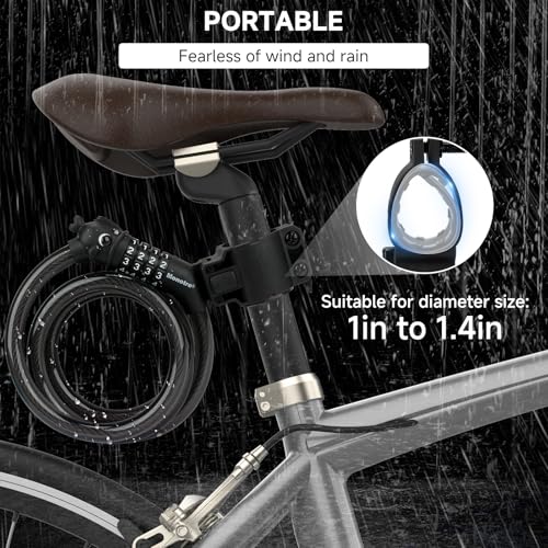 Bike Lock, 3.9 Feet 4-Digit Resettable Combination Password Anti-Theft Cable Lock, Cute Coiled Bike Locks with Mounting Bracket, Suitable for Bicycles, Electric Scooters, Ebikes (Black-10mm) - color: Black-10mm