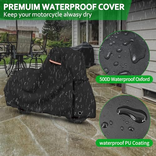 Roasivi Motorcycle Covers Outdoor Waterproof Motorbike Covers All Season Universal Weather Protection for Harley Davidson Touring Models General Fits XL 86" L x 41" W x 49" H Black - size: 86" x 41" x 50"