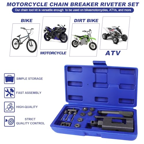 Motorcycle Chain Breaker Rivet Tool, 19pc Chain Brake Tool Set, Chain Link Cutter Removal Tool For Motorcycle Bike Atv Cam & 25 To 930 Chains