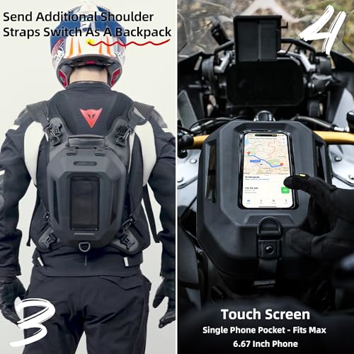 Rhinowalk Motorcycle Tank Bag Waterproof Hard Shell Motorbike Tank Bag with Touch Screen Phone Pocket, Detachable Top Cover, 5.6L Backpack Motor Cycle Accessories