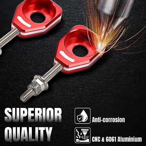 Canitu Red Rear Chain Adjusters,Motorcycle Billet Rear Axle Blocks Swingarm Spool Tensioner Tension Adjuster Accessories for Honda CRF110 2013-2024 - color: RED