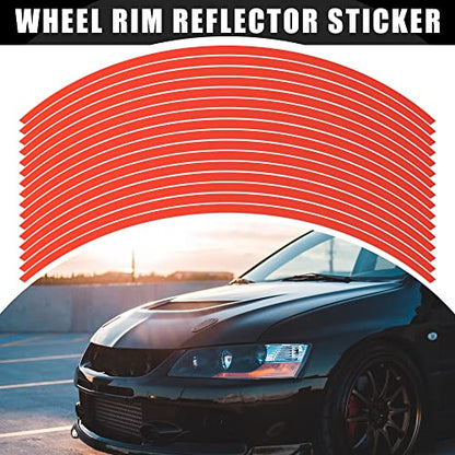 X AUTOHAUX 16pcs Fit 17" Wheel Motorcycle Car Bike Wheel Rim Sticker Strips Reflective Stripe Tape Reflector Red - color: Red