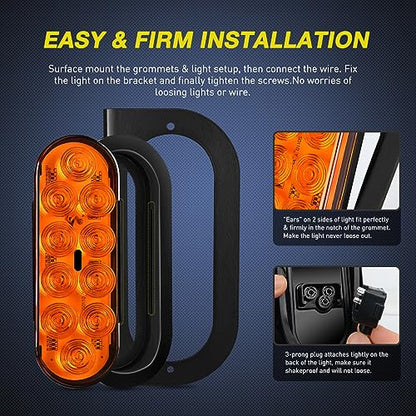 Nilight 6Inch Oval Trailer Tail Light with Flush Mount Grommets Plugs w/Mounting Brackets 2PCS Amber Waterproof Turn Signals Lights for RV Truck - color: 2Pcs Amber Trailer Lights+Brackets
