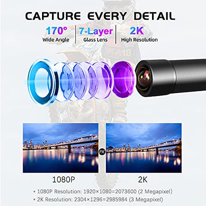 VSYSTO Bike Camera, WiFi Helmet Camera for Motorcycle Bike, Remote Control, 2K Waterproof WDR 170° Super Wide Angle Night Vision SONYIMX335 Lens Portable Bicycle Dash Cam, Loop Recording, G-Sensor - style: Single Camera