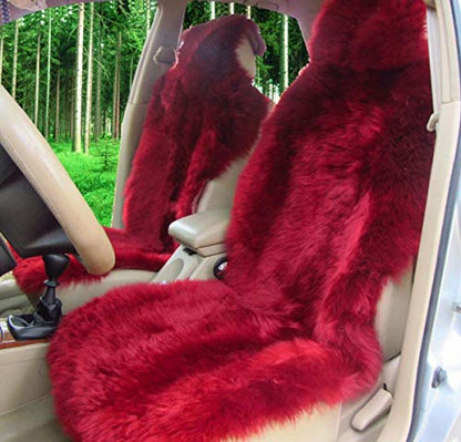 Winter Warm Authentic Australia Sheepskin Car Seat Cover Luxury Long Wool Front Seat Cover Fits Most Car, Truck, SUV, or Van (Wine red) - color: Wine red