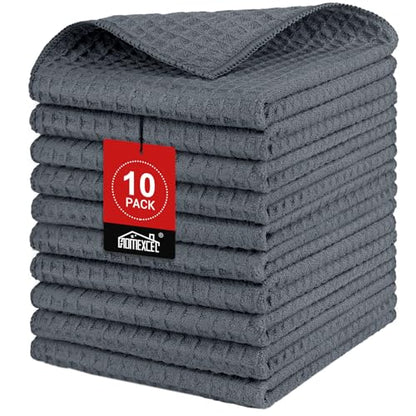 HOMEXCEL Waffle Weave Microfiber Towel, 10 Pack Lint Free Cleaning Rags, 12 x 12 Inches Barista Towels, Reusable Microfiber Cleaning Cloth for Household, Kitchen, Glass and Window, Grey - color: Grey