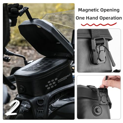 Rhinowalk Motorcycle Tank Bag Waterproof Hard Shell Motorbike Tank Bag with Touch Screen Phone Pocket, Detachable Top Cover, 5.6L Backpack Motor Cycle Accessories