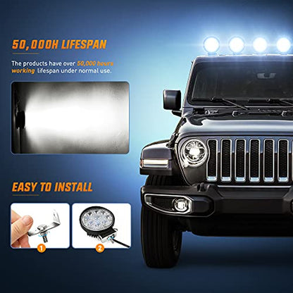 Nilight 15016F-C Led 4PCS 4.5" 27w 3000LM Round Flood Light Pod Off Road Fog Driving Roof Bar Bumper for Jeep,SUV Truck, Hunters - color: 4Pcs 27W Flood Lights