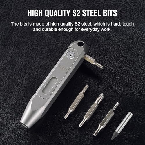 OKNIFE Otacle D1 Titanium Small EDC Multi Bit Pocket Screwdriver, 9 in 1 Mini Precision Screwdriver Set, S2 Steel Magnetic Bits for Work or Daily Use - color: Titanium-grey