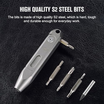 OKNIFE Otacle D1 Titanium Small EDC Multi Bit Pocket Screwdriver, 9 in 1 Mini Precision Screwdriver Set, S2 Steel Magnetic Bits for Work or Daily Use - color: Titanium-grey