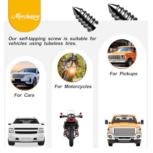Morcheiong 60 Pcs Tire Repair Rubber Nail Kit Self-Tapping Tire Repair Screws Suitable for Motorcycles Trucks Cars Other Vacuum Tire Vehicles