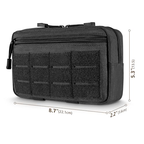 FRTKK Tactical Molle Admin Pouch Utility Laser Cut EDC Tool Pouch Bag Horizontal Modular Pouches Include US Flag Patch and Keychain - color: Black