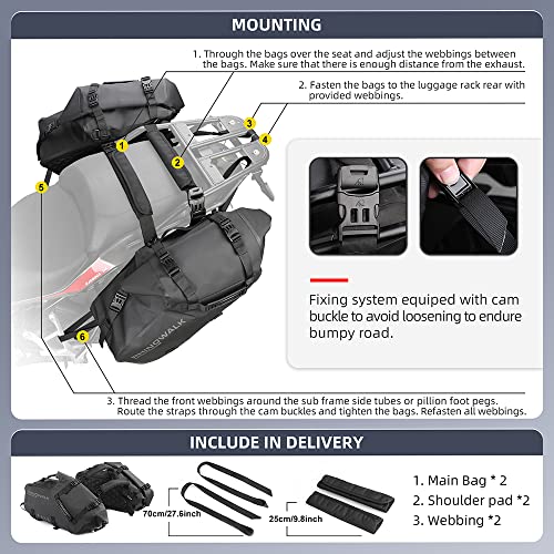 Rhinowalk Motorcycle Saddle Bags Waterproof Motorbike Panniers Motor Side Bag 18L (9L*2) Powersports Saddle Bag for Most Motorcycles Black, 1 Pair - size: 18L