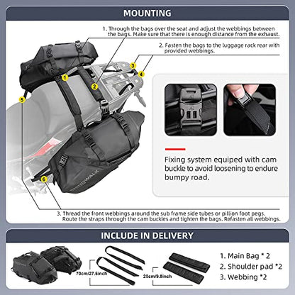 Rhinowalk Motorcycle Saddle Bags Waterproof Motorbike Panniers Motor Side Bag 18L (9L*2) Powersports Saddle Bag for Most Motorcycles Black, 1 Pair - size: 18L