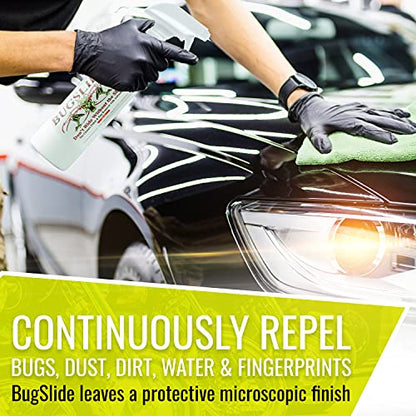 BugSlide Cart Combo - Shop Kit 16oz Spray Bottle Cleaner with Microfiber Towel and Mesh X-Treme Cloth - Multisurface Cleaning and Car Detailing Solution that Shines and Degreases Without Scratching