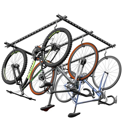 Ultrawall Ceiling Bike Rack for Garage, Indoor Bike Hanger with Sliding Track, Adjustable Bike Hooks for up to 3 Bikes (Horizontally), 6 Bikes (Vertically) - style: Adjustable Bracket