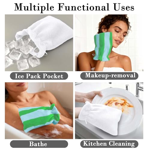 VOOVA & MOVAS 6-Pack Shower Wash Cloth, 100% Cotton Soft Absorbent Bath Mitts with Hanging Loop, 8.3x6.3 Inch European Style Bathing Gloves for Body & Spa, Green White Striped - color: Green-white Striped
