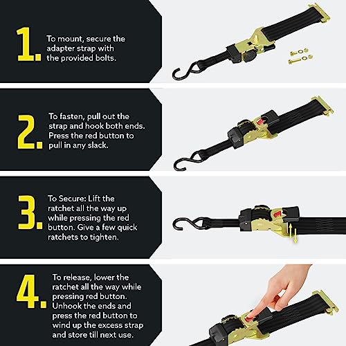 DC Cargo Mall Retractable Ratchet Straps - E-Track and Bolt-On Mounting Options (2 Pack) 1" x 6' - 4,000lbs Break Strength Heavy Duty Auto Self Retracting Tie Down Straps - color: Bolt On + Etrack, size: 1" x 6'