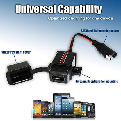 MOTOPOWER MP0609A 3.1Amp Motorcycle USB Port Kit SAE to USB Adapter On Motorcycle - color: Red, Black