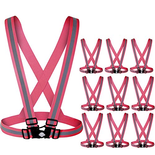 Dazonity High Visibility Safety Vest,10 Packs,Lightweight,Adjustable & Elastic Vest,Hi Vis Reflective Strips, Fit for Men & Women, Construction,Cycling, Runnning, Surveyor, (Pink) - color: Pink-10packs