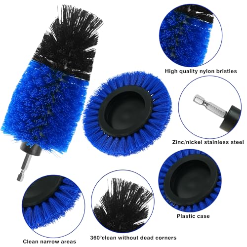 8 Pcs Drill Brush Attachment Set, Power Cleaning Scrub Brush Kit with Extend Long Attachment, All Purpose Drill Scrub Brushes for Car, Grout, Floor, Tub, Bathroom and Kitchen (Blue) - color: Blue