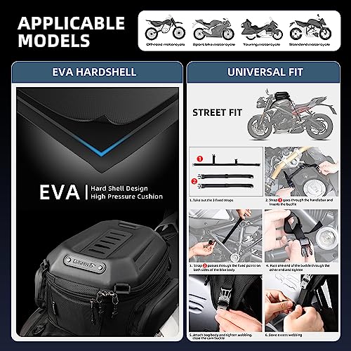 Rhinowalk Motorcycle Tank Bag, 15-18L Expandable Motorcycle Storage, Waterproof All Weather-Carbon Fiber Black - color: Carbon fiber black