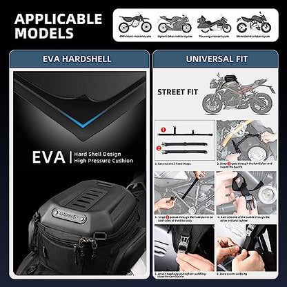 Rhinowalk Motorcycle Tank Bag, 15-18L Expandable Motorcycle Storage, Waterproof All Weather-Carbon Fiber Black - color: Carbon fiber black